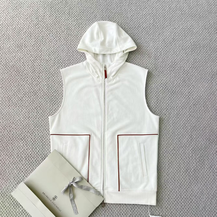 NIGO Brunello Cucinelli Men's Hooded Two-Way Zipper Spring & Autumn Solid Color Cotton Sleeveless Waistcoat Vest Ngvp #nigo1765