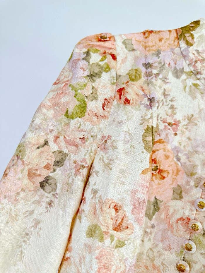 NIGO Zimmermann Women's Summer Floral Printed Waistband Lantern Sleeve Long Sleeve Dress #nigo76897