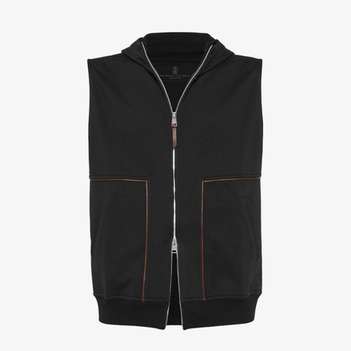 NIGO Brunello Cucinelli Men's Hooded Two-Way Zipper Spring & Autumn Solid Color Cotton Sleeveless Waistcoat Vest Ngvp #nigo1765