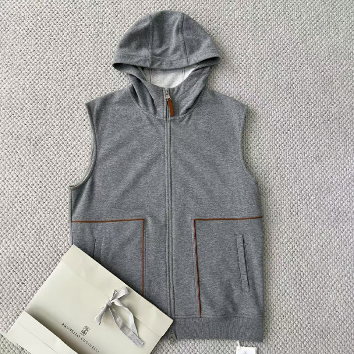 NIGO Brunello Cucinelli Men's Hooded Two-Way Zipper Spring & Autumn Solid Color Cotton Sleeveless Waistcoat Vest Ngvp #nigo1765