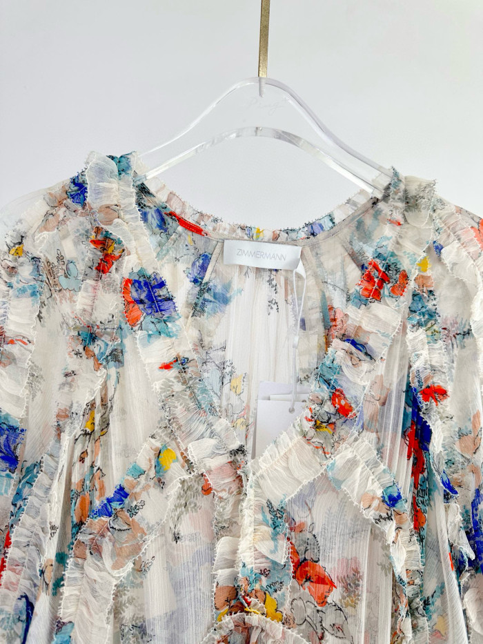NIGO Zimmermann Women's Summer Floral Printed V-Neck Long Sleeve Dress With Camisole Top #nigo76913