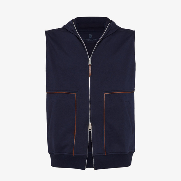 NIGO Brunello Cucinelli Men's Hooded Two-Way Zipper Spring & Autumn Solid Color Cotton Sleeveless Waistcoat Vest Ngvp #nigo1765