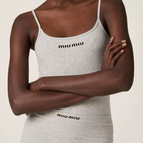 NIGO MiuMiu Women's Summer Solid Colour Seamless Knitted Cotton Camisole Top Triangle Shorts Set Suit #nigo76916