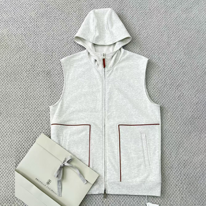 NIGO Brunello Cucinelli Men's Hooded Two-Way Zipper Spring & Autumn Solid Color Cotton Sleeveless Waistcoat Vest Ngvp #nigo1765