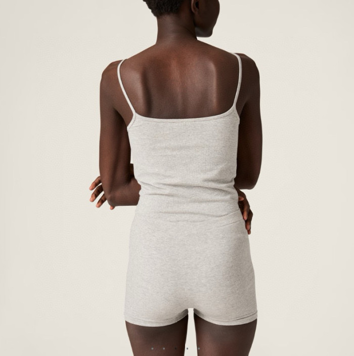 NIGO MiuMiu Women's Summer Solid Colour Seamless Knitted Cotton Camisole Top Triangle Shorts Set Suit #nigo76916