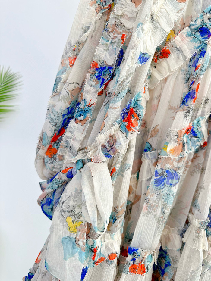 NIGO Zimmermann Women's Summer Floral Printed V-Neck Long Sleeve Dress With Camisole Top #nigo76913