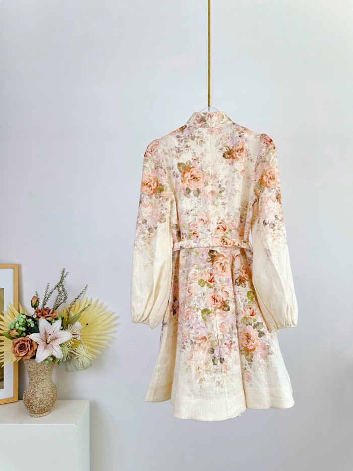 NIGO Zimmermann Women's Summer Floral Printed Waistband Lantern Sleeve Long Sleeve Dress #nigo76897