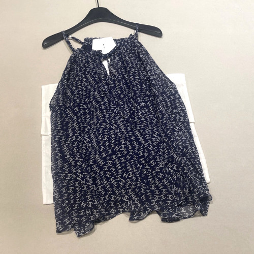 NIGO Chanel Women's Summer Solid Colour Letter Print Semi-sheer Silk Camisole Top #nigo76914