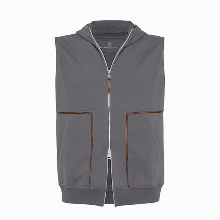 NIGO Brunello Cucinelli Men's Hooded Two-Way Zipper Spring & Autumn Solid Color Cotton Sleeveless Waistcoat Vest Ngvp #nigo1765