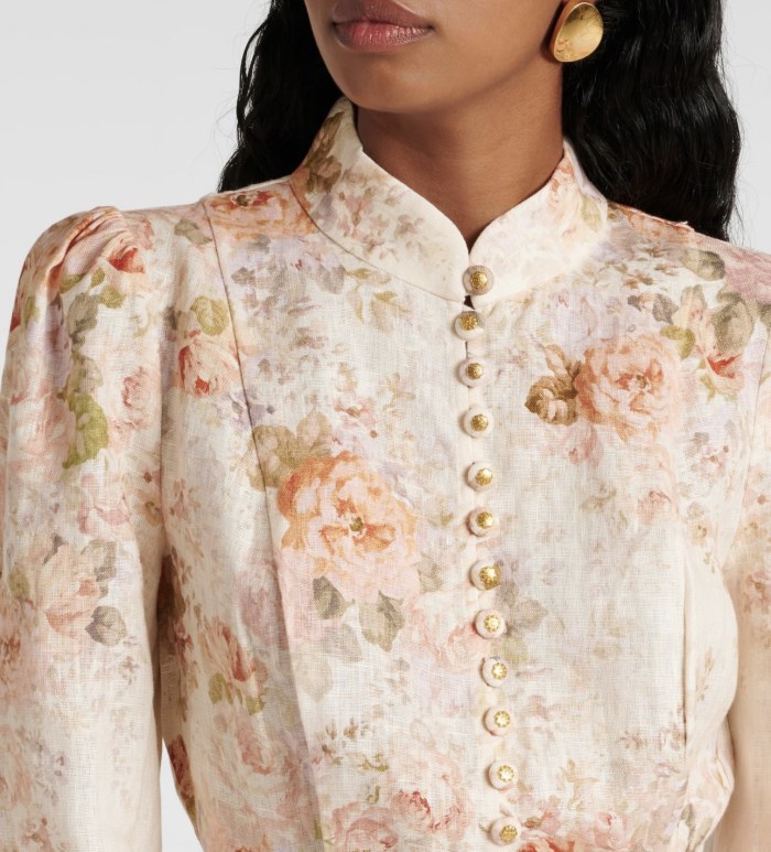 NIGO Zimmermann Women's Summer Floral Printed Waistband Lantern Sleeve Long Sleeve Dress #nigo76897