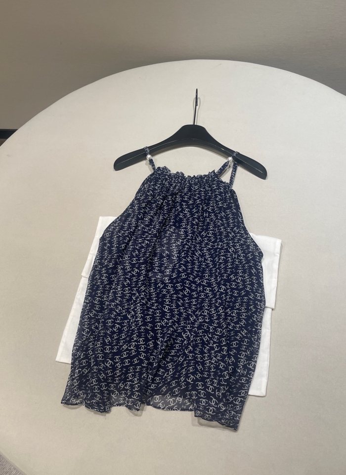 NIGO Chanel Women's Summer Solid Colour Letter Print Semi-sheer Silk Camisole Top #nigo76914