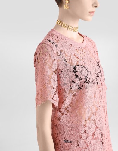 NIGO Dolce&Gabbana Women's Summer Floral Hollow Out Solid Color Short Sleeve Cordonetto Lace Top T-Shirt Ngvp #nigo1663