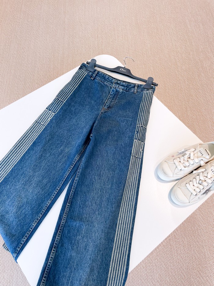 NIGO Dior Women's Spring Autumn Blue Cotton Denim Dior Graphique Patterned Trousers Pants #nigo76924