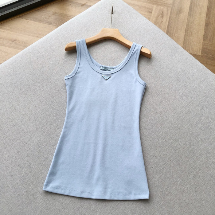 NIGO Prada Women's Summer Solid Color Metal Triangle Logo Logo Cotton Camisole Tank Top #nigo76928