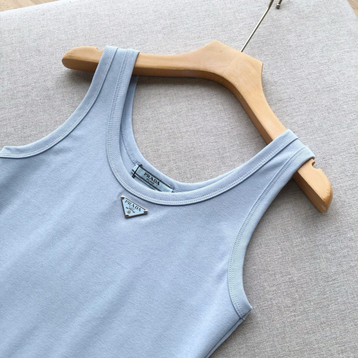 NIGO Prada Women's Summer Solid Color Metal Triangle Logo Logo Cotton Camisole Tank Top #nigo76928