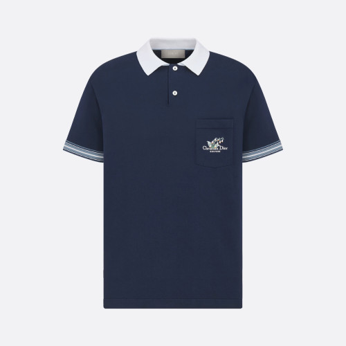 NIGO Dior Men's Summer Blue Cotton Plain Knit Fabric Suzuran Embroidery Polo Neck Short Sleeve T-Shirt #nigo76931