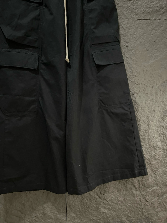 NIGO Rick Owens Men's Spring & Fall Black Multi-Pocket Drawstring Zipper Wide Leg Flared Pants #nigo76955