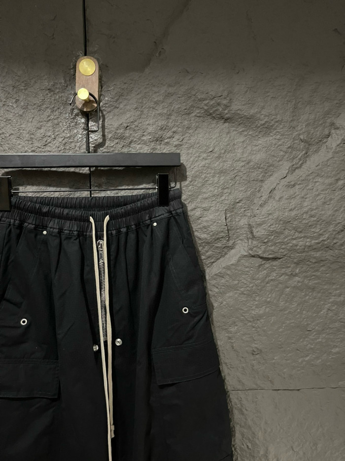 NIGO Rick Owens Men's Spring & Fall Black Multi-Pocket Drawstring Zipper Wide Leg Flared Pants #nigo76955