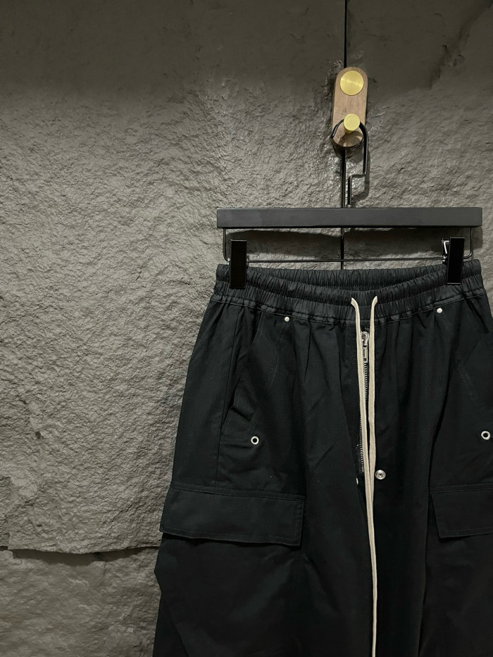 NIGO Rick Owens Men's Spring & Fall Black Multi-Pocket Drawstring Zipper Wide Leg Flared Pants #nigo76955