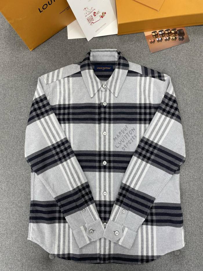 NIGO Louis Vuitton Men's Spring And Autumn Black And White Striped Flannel Single Breasted Long Sleeved Shirt #nigo76949