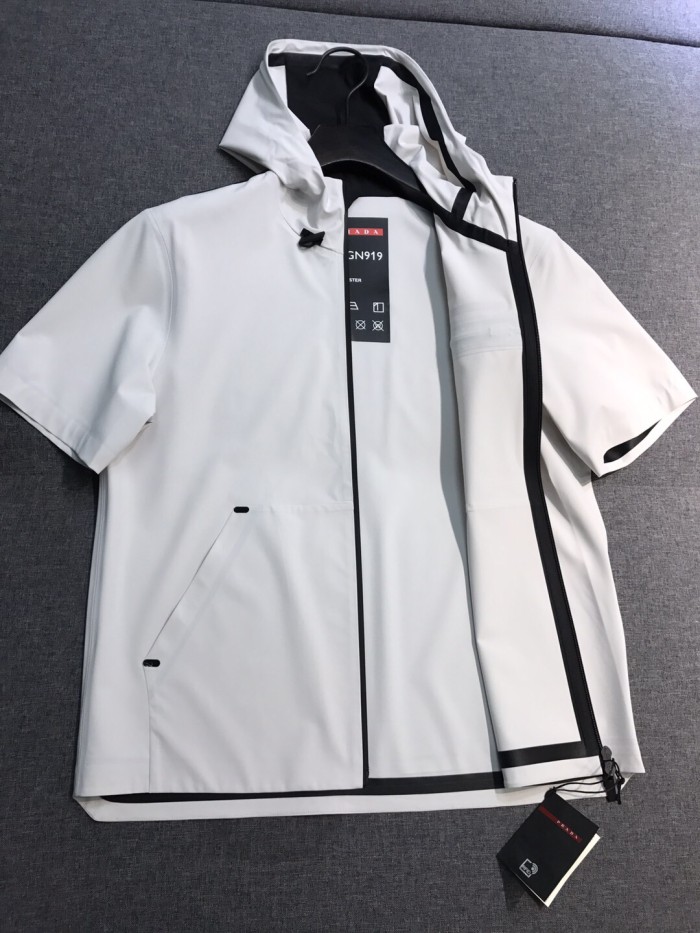 NIGO Prada Men's Summer Solid Colour Lightweight Hooded Zip Short Sleeve Sports Jacket Casual Lace Up Shorts Suit Set #nigo76941