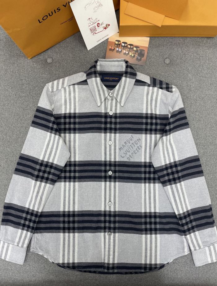 NIGO Louis Vuitton Men's Spring And Autumn Black And White Striped Flannel Single Breasted Long Sleeved Shirt #nigo76949