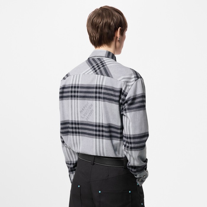 NIGO Louis Vuitton Men's Spring And Autumn Black And White Striped Flannel Single Breasted Long Sleeved Shirt #nigo76949