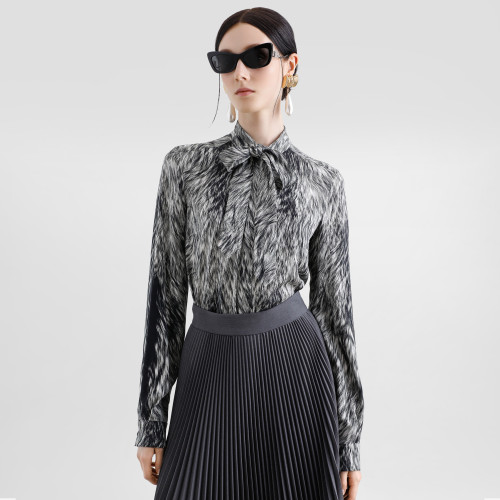 NIGO Dolce&Gabbana Women's Spring And Summer Silk Printed Bow Shirt Fashion Temperament Elegant Long Sleeve Blouse Top Ngvp #nigo1639