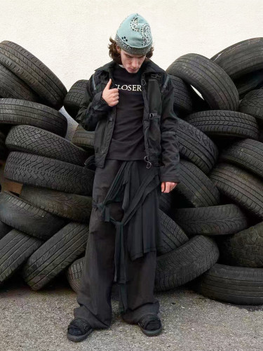 NIGO Raf Simons Men's Four Seasons Solid Color Splicing Do Old Loose Wide-Leg Pants Cotton Casual Straight Pants Ngvp #nigo1664