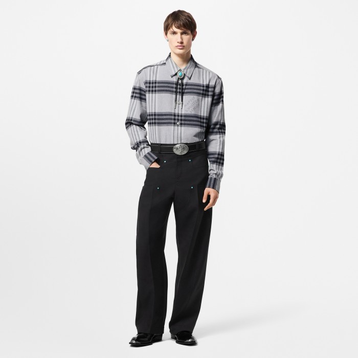 NIGO Louis Vuitton Men's Spring And Autumn Black And White Striped Flannel Single Breasted Long Sleeved Shirt #nigo76949