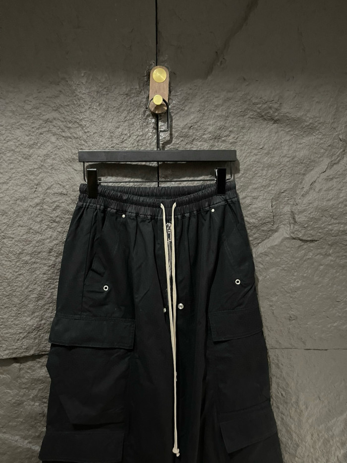 NIGO Rick Owens Men's Spring & Fall Black Multi-Pocket Drawstring Zipper Wide Leg Flared Pants #nigo76955