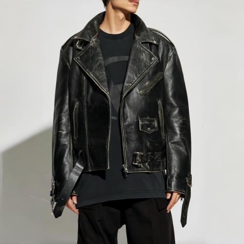 NIGO Vetements Women's Autumn and Winter Solid Colour Leather Slant Zip Long Sleeve Cotton Coat Jacket #nigo76938