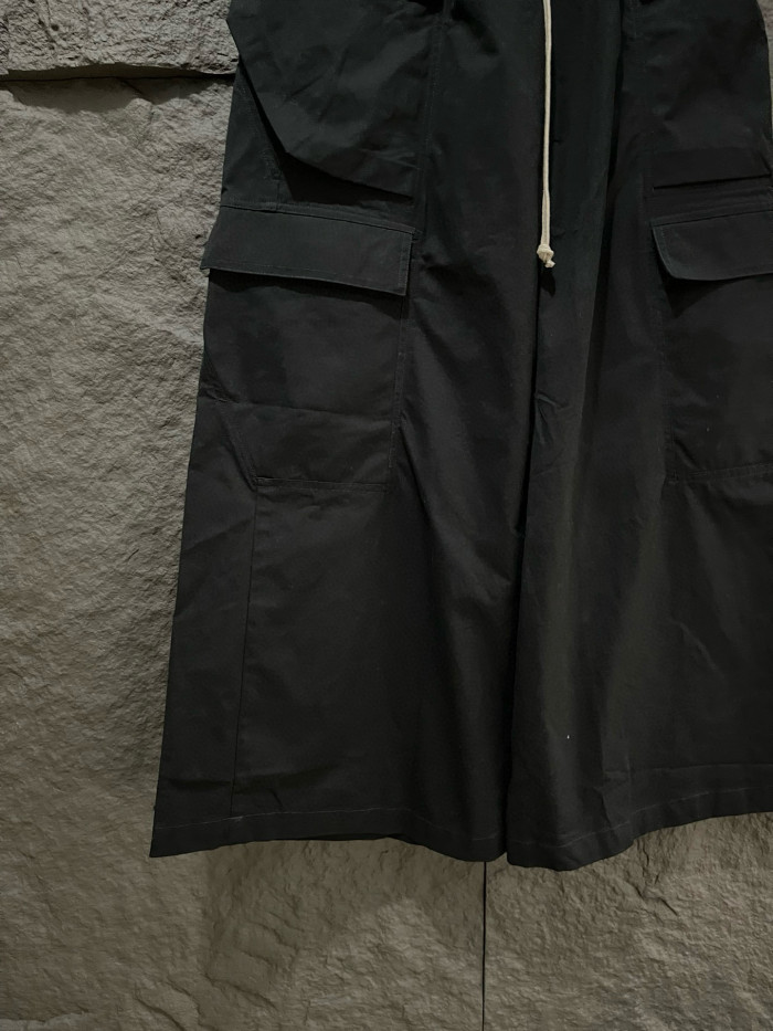 NIGO Rick Owens Men's Spring & Fall Black Multi-Pocket Drawstring Zipper Wide Leg Flared Pants #nigo76955