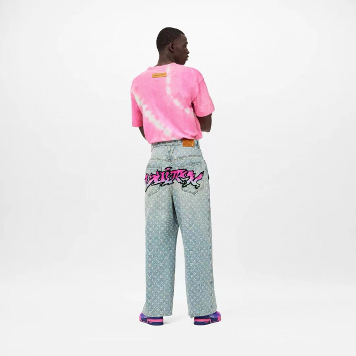 NIGO Louis Vuitton Men's Spring Autumn Solid Colour Graffiti Letter Print Casual Jeans Pants #nigo76971
