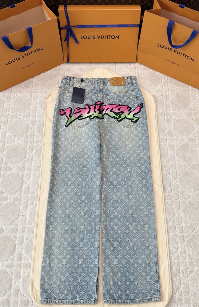 NIGO Louis Vuitton Men's Spring Autumn Solid Colour Graffiti Letter Print Casual Jeans Pants #nigo76971
