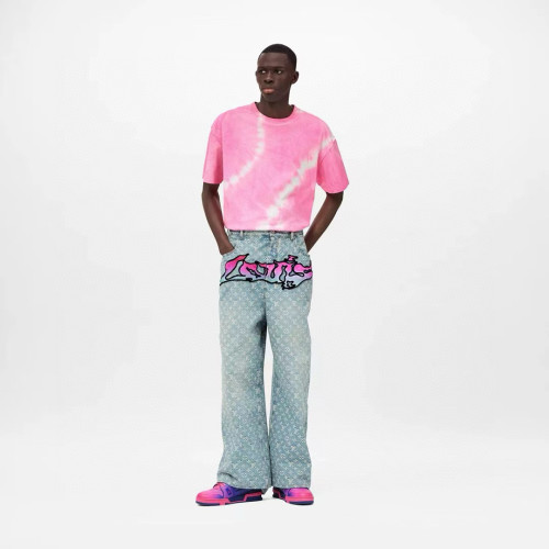 NIGO Louis Vuitton Men's Spring Autumn Solid Colour Graffiti Letter Print Casual Jeans Pants #nigo76971