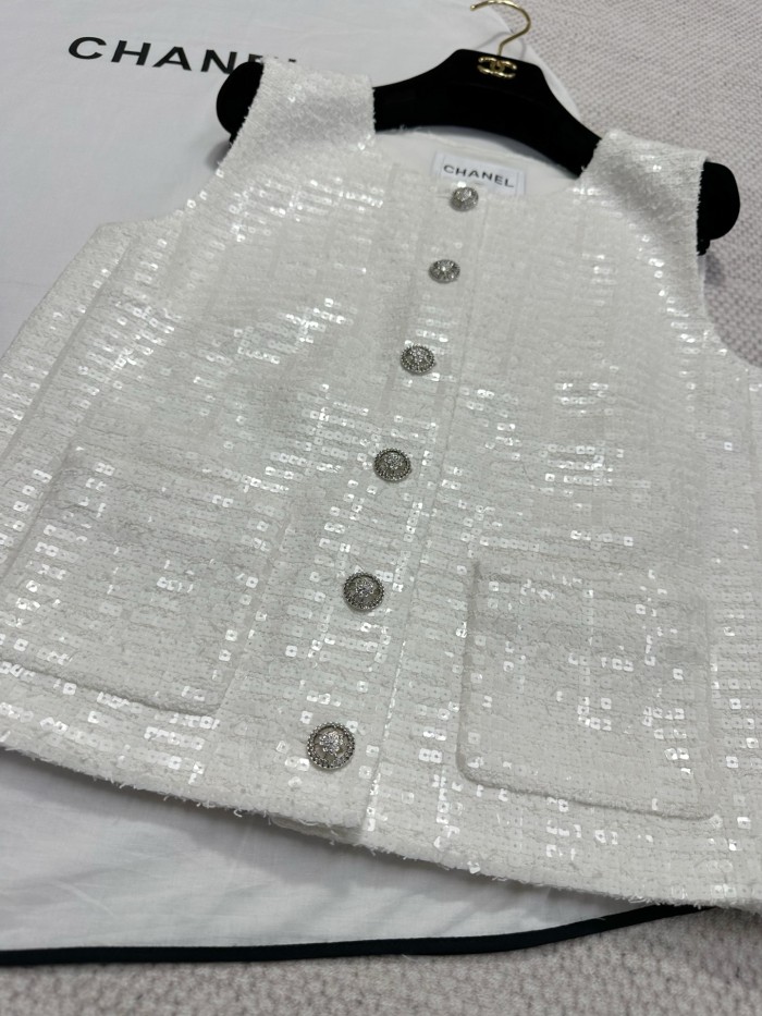 NIGO Chanel Women's Spring And Autumn Beaded Solid Color Single-Breasted Fitted Sleeveless Sequin Vest Jacket Ngvp #nigo1668