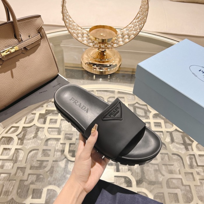 NIGO Prada Men's And Women's Summer Solid Colour Cowhide Leather Sandals And Slippers Shoes #nigo76974