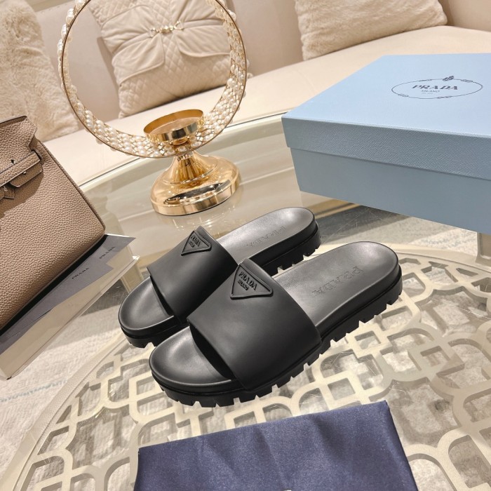 NIGO Prada Men's And Women's Summer Solid Colour Cowhide Leather Sandals And Slippers Shoes #nigo76974