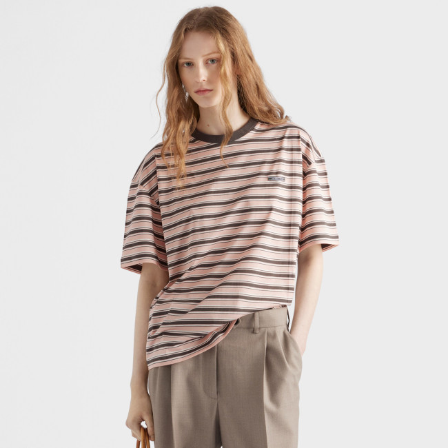 NIGO Prada Women's Summer Colour Block Stripe Print Round Neck Cotton Short Sleeve T-Shirt #nigo76978