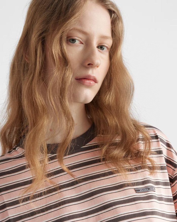 NIGO Prada Women's Summer Colour Block Stripe Print Round Neck Cotton Short Sleeve T-Shirt #nigo76978
