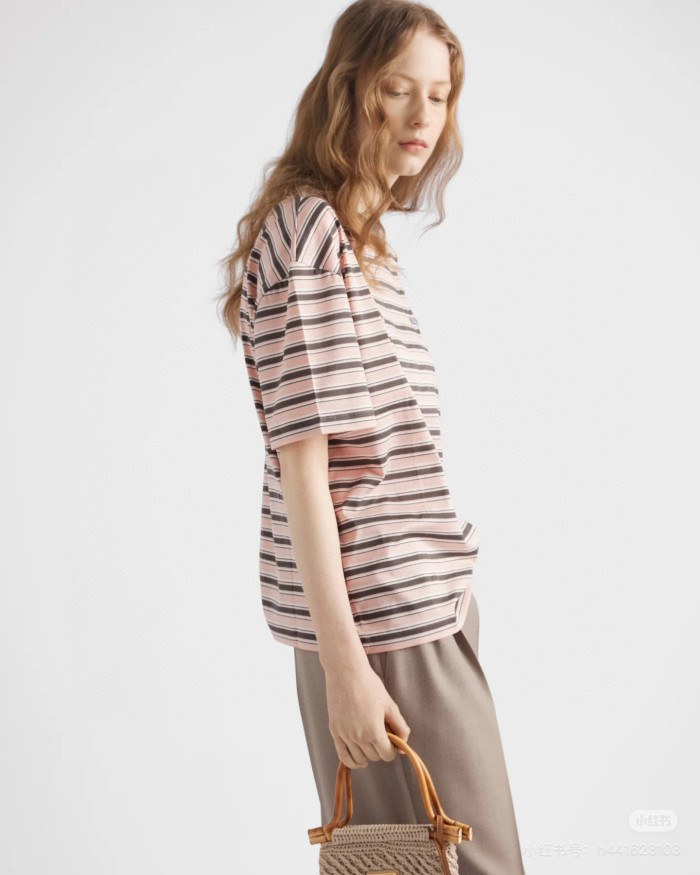 NIGO Prada Women's Summer Colour Block Stripe Print Round Neck Cotton Short Sleeve T-Shirt #nigo76978