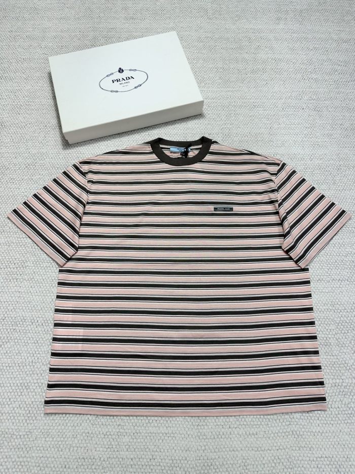 NIGO Prada Women's Summer Colour Block Stripe Print Round Neck Cotton Short Sleeve T-Shirt #nigo76978