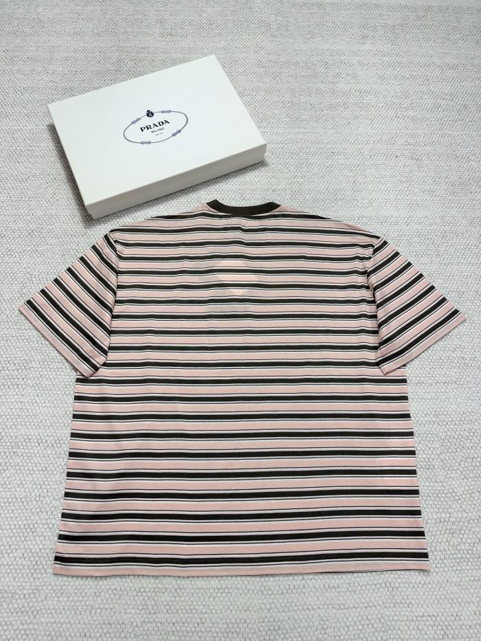 NIGO Prada Women's Summer Colour Block Stripe Print Round Neck Cotton Short Sleeve T-Shirt #nigo76978