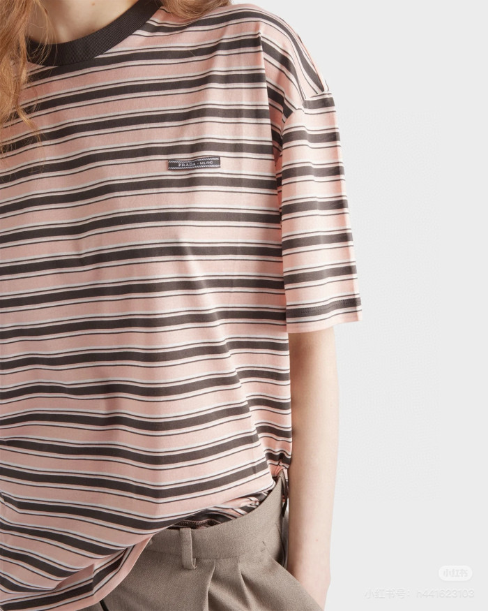 NIGO Prada Women's Summer Colour Block Stripe Print Round Neck Cotton Short Sleeve T-Shirt #nigo76978