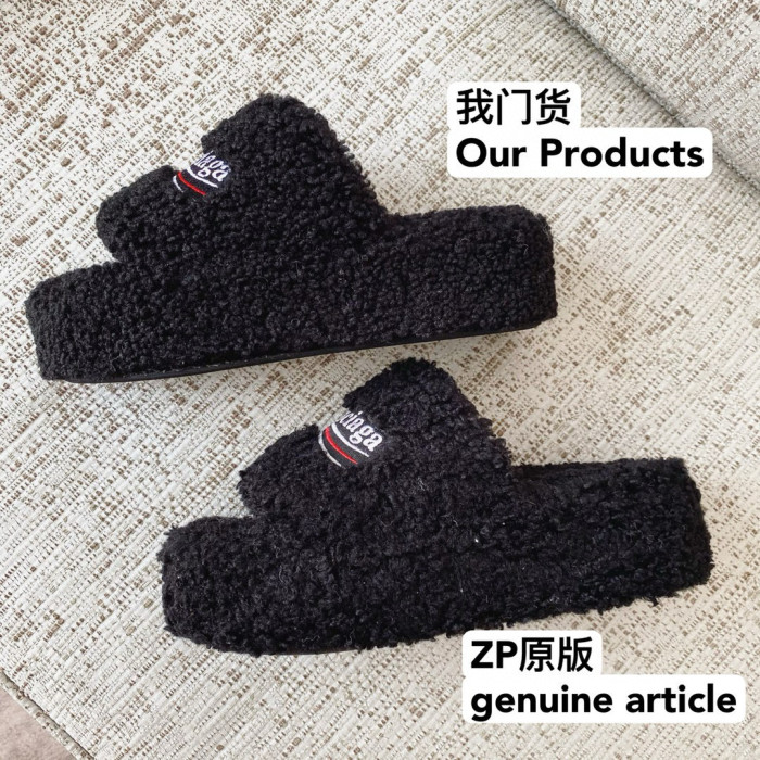 NIGO Balenciaga Furry Women's Spring/Summer Solid Colour Faux Fur Embroidered Letter Print Thick Sole Slippers Shoes #nigo76986
