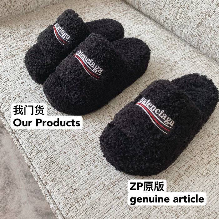 NIGO Balenciaga Furry Women's Spring/Summer Solid Colour Faux Fur Embroidered Letter Print Thick Sole Slippers Shoes #nigo76986