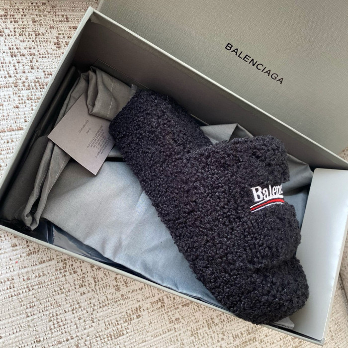 NIGO Balenciaga Furry Women's Spring/Summer Solid Colour Faux Fur Embroidered Letter Print Thick Sole Slippers Shoes #nigo76986
