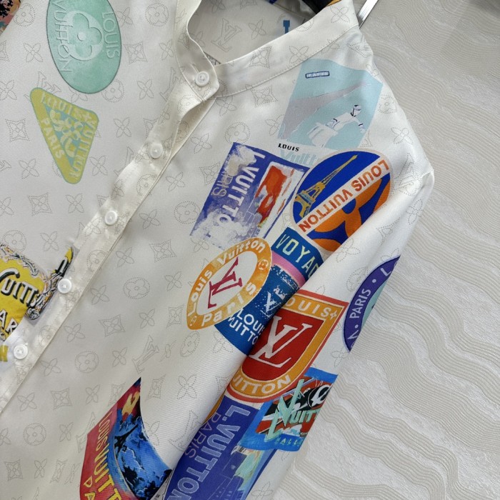 NIGO Louis Vuitton Women's Summer Badge Print Round Neck Single Button Silk Long Sleeve Shirt #nigo76988