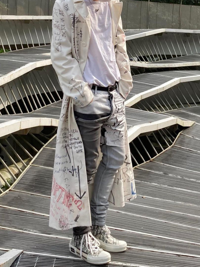 NIGO Raf Simons Men's Spring And Autumn Hand-painted Graffiti Long Trench Coat Jacket High Street Trend Hip-hop Personality Trench Coat Ngvp #nigo1659